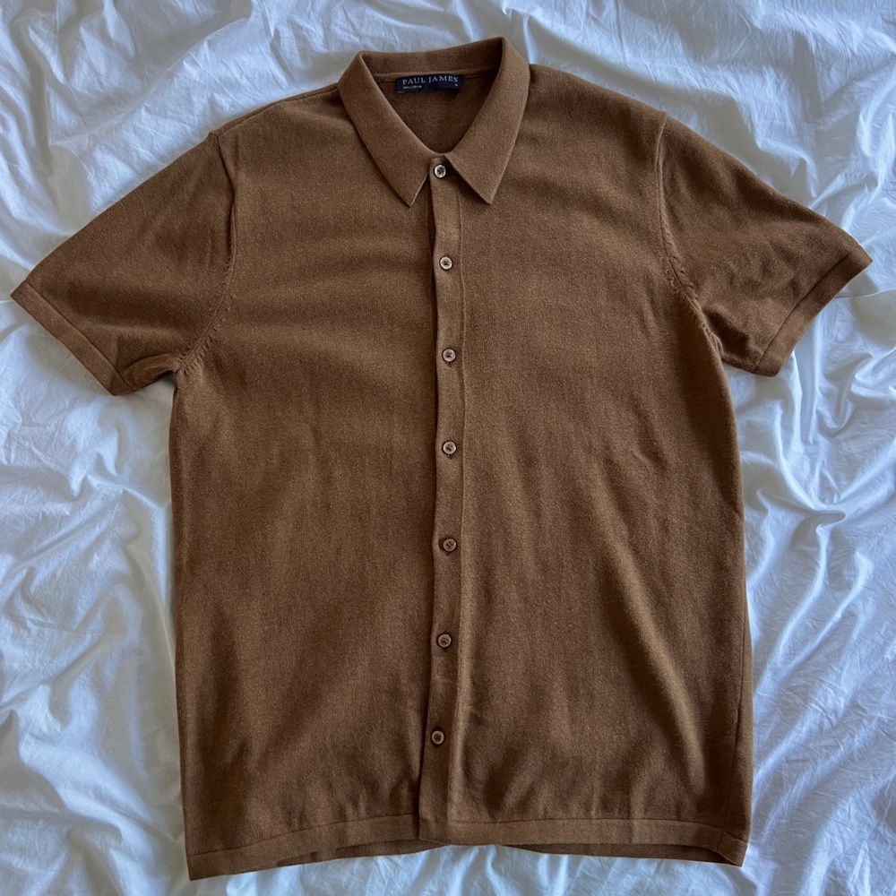 Knit polo by Paul James UK (caramel color) 100% cotton silky soft - Picture 11 of 13